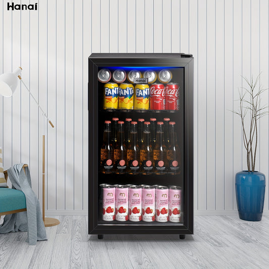 WANAI Beverage Refrigerator 125 Can Mini Fridge Cooler Black Mini Beer Fridge Glass Door for Wine Soda Juice Small Drink Cooler Machine Clear Front Removable for Home Office Bar Freestanding Bee's to Find