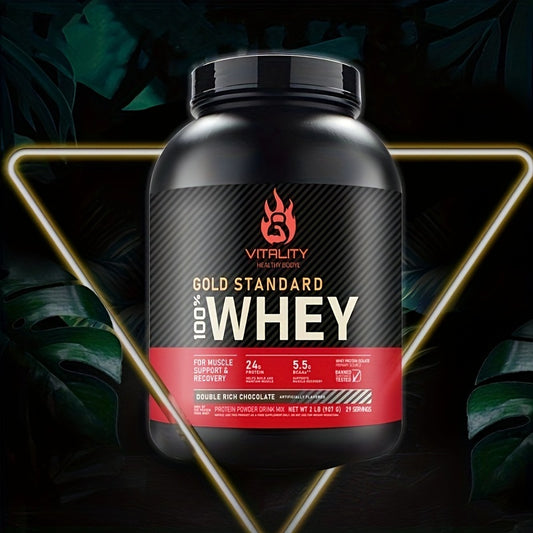 VITALITY Gold Standard 100% Whey Protein Powder, Double Rich Chocolate, 2 Pound (Packaging May Vary) Bee's to Find