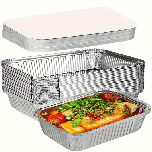 Value Pack 50pcs Aluminum Alloy Disposable Foil Pans With Lids - 5.91x4.53inch Heavy Duty Tin Tray Plaid Pattern, Oven Safe Chafing Dishes For Restaurant Roasting, Cooking, Heating, Steam Table Bee's to Find