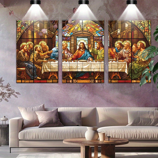 With Frame Set of 3 Canvas Poster Ready To Hang The Last Supper Poster Canvas Wall Art Print for Home, Office, Bathroom, Outdoor Decoration Bee's to Find