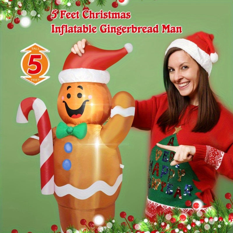1 Piece Christmas Inflatable Toy - Gingerbread Man, Illuminated Patio Decorations - Indoor/Outdoor Weatherproof, Festive Scene Enhancer, Perfect for Home, Office, Party Bee's to Find