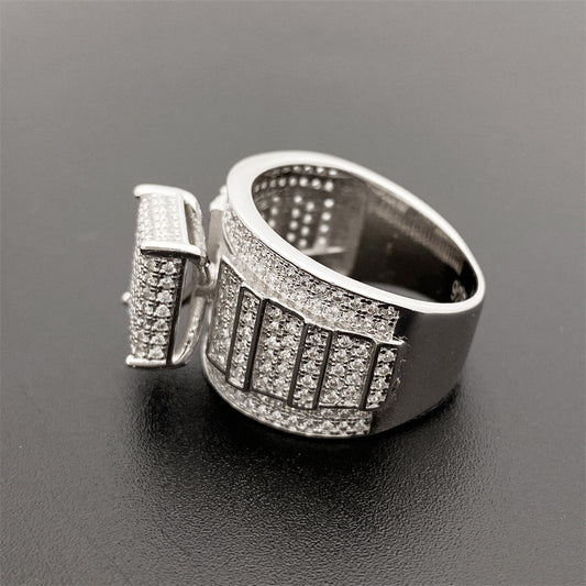 1 Piece New Fashion Trend S925 Silver Inlaid Moissanite Hip Hop Bully Ring Classic Atmosphere Party Wedding Holiday Event Daily Wear, Engagement Wedding Ideal Gift for Holiday, Birthday, Anniversary Father's Day Gift Bee's to Find