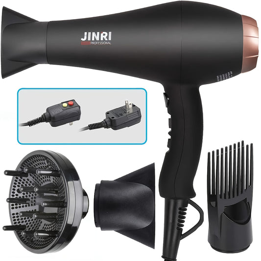 JINRI Hair Dryer 1875W, Negative Ionic Fast Dry Low Noise Blow Dryer, Professional Salon Hair Dryers With Diffuser, Concentrator, Styling Pik, 2 Speed And 3 Heat Settings, Mother's Day Gift Bee's to Find
