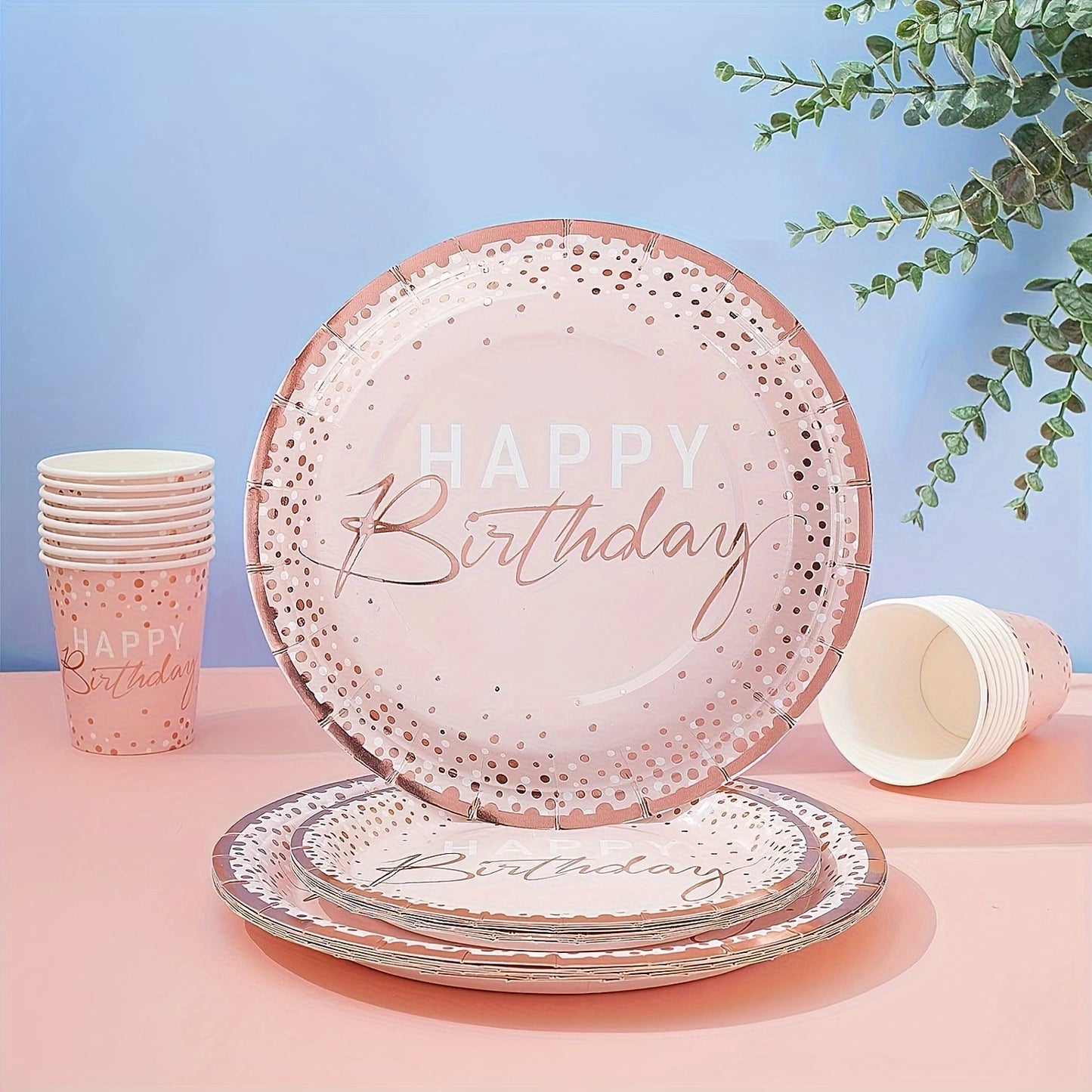 175PCS Happy Birthday Plates and Napkins Party Supplies Disposable dining plate, Paper Pink and Rose Gold Plastic Forks Knives Spoons Serve 25 Guests for Girl Bee's to Find