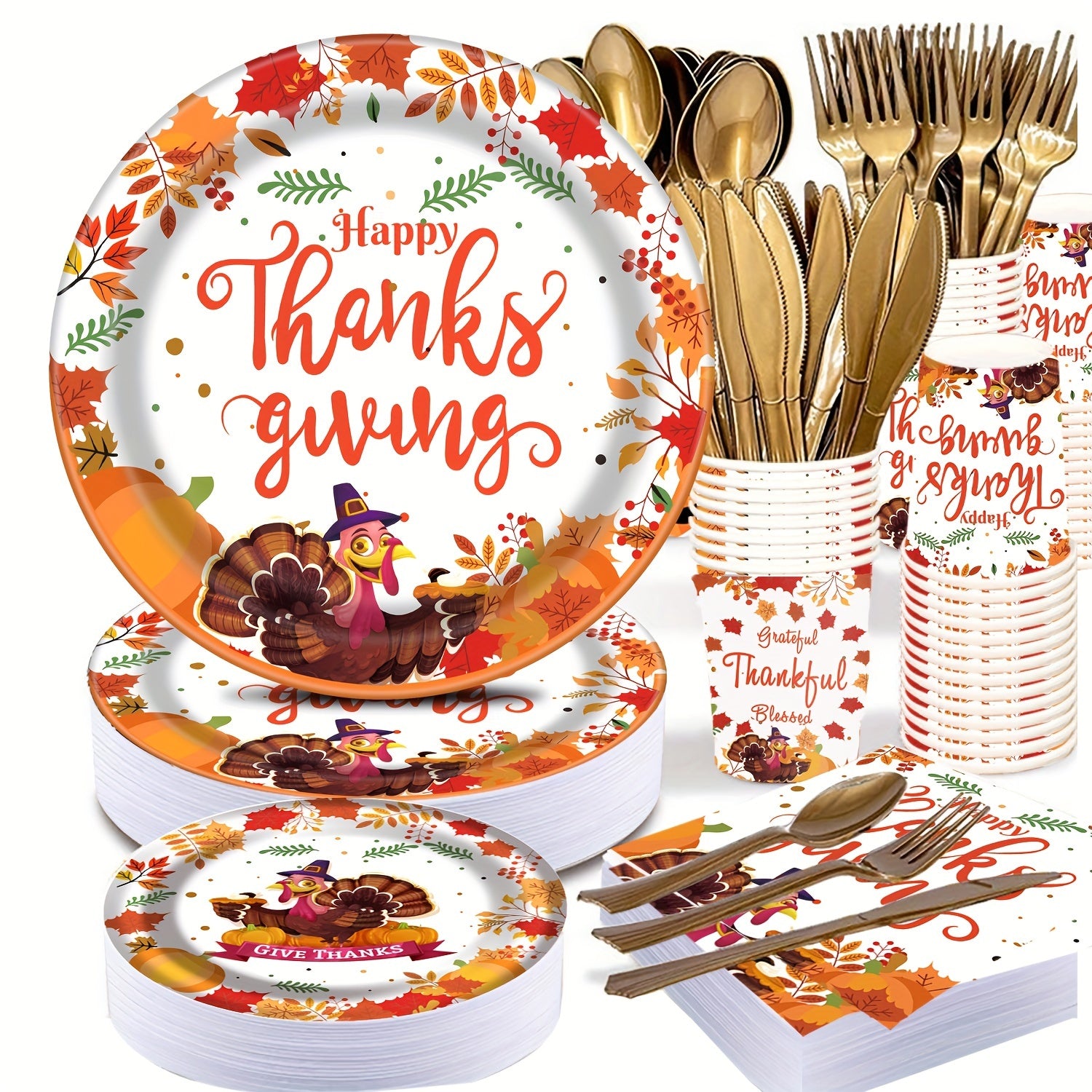 152 Pcs Thanksgiving Paper Plate, Fall Party Supplies Tableware Set: 2 Pcs Tablecloth With 25 Set Turkey Pumpkin Maple Disposable Plates Tableware And Napkins, Dinnerware Set For 25 Guest, Autumn Harvest Table Decor, US Express Delivery Bee's to Find