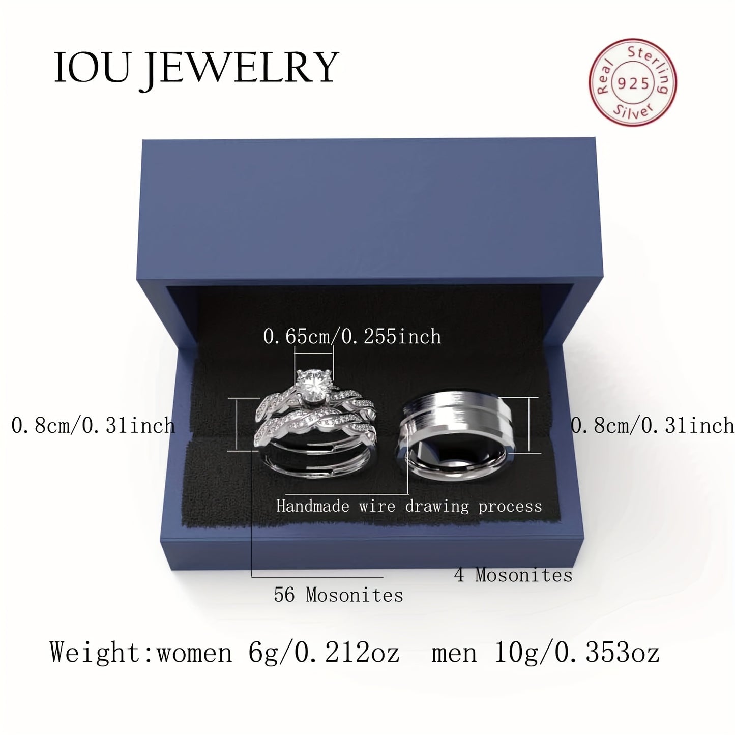 Wedding Ring Sets His And Hers Promise Ring Couples Bridal Sets Women 925 Sterling Silver Round Cut Moissanite Man Moissanite Wedding Bands With high-quality Jewelry Box Bee's to Find