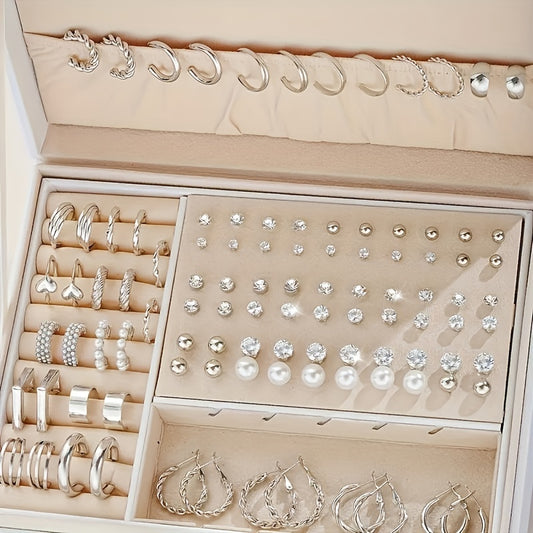 102pc Earring Set Minimalist Geometric Style, Studs And Hoops, Versatile Fashion Ear Accessories For Holidays, Dates, And Everyday Wear (Box Not Included) Bee's to Find