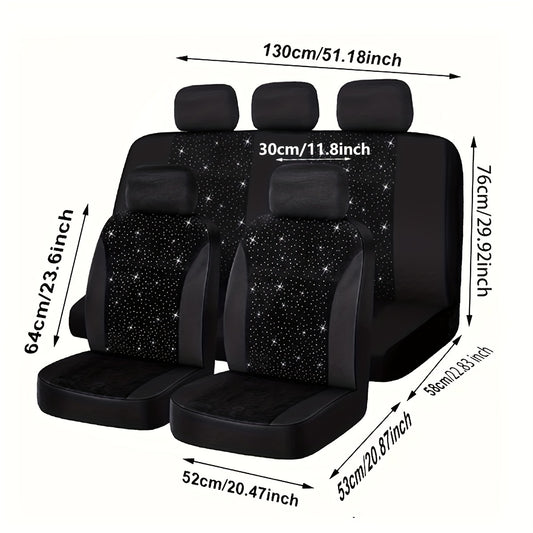 Universal Fit Black Car Seat Covers With White Rhinestone– Comfortable, Stylish, Easy To Install, Full Set For 5 Seats, Durable Protection For Vehicle Interior Bee's to Find