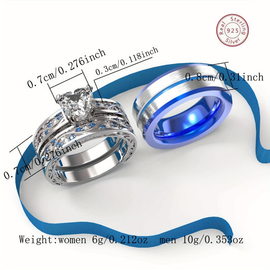 Wedding Ring Sets His And Hers Promise Ring Couples Bridal Sets Women 925 Sterling Silver Heart Moissanite Man Handmade Wedding Bands With high-quality Jewelry Box Bee's to Find
