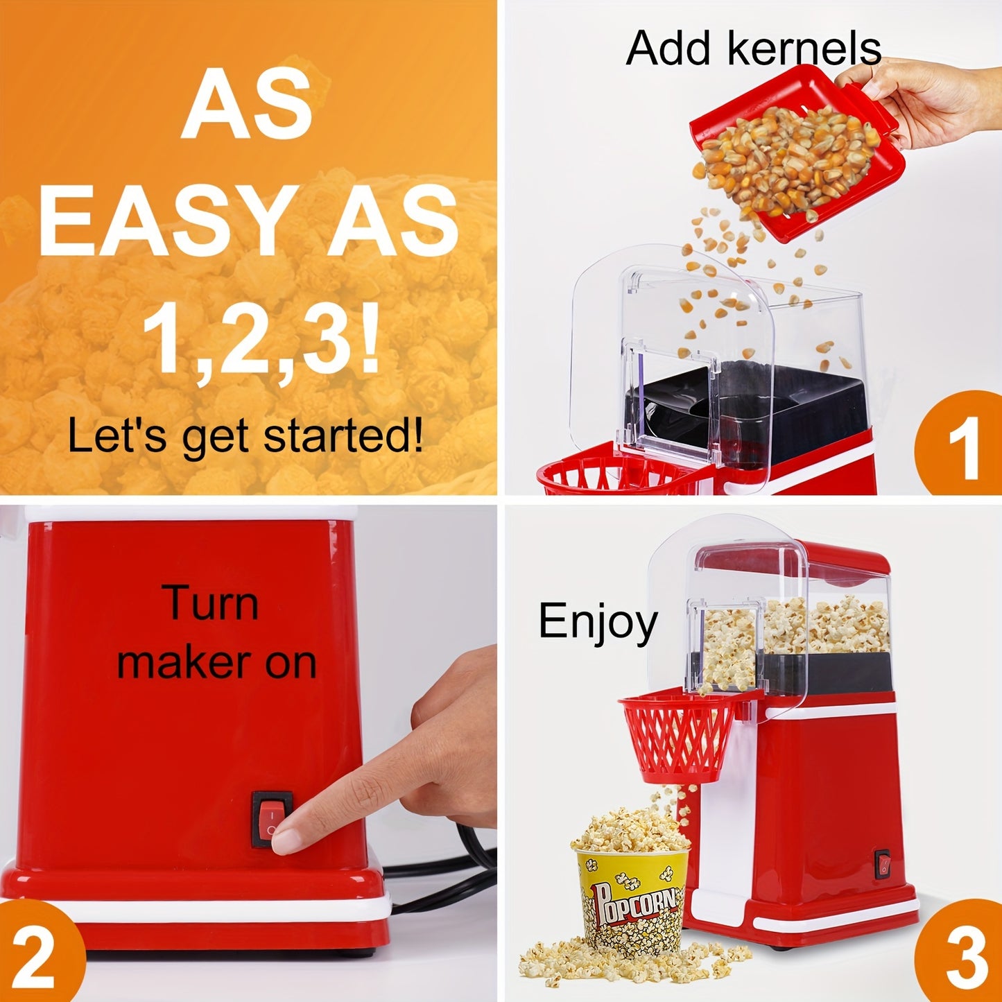 VAVSEA Hot Air Popcorn Popper, Retro Popcorn Maker, 1200W Electric Popcorn Machine, Oil Free, 3.3lb for Home Party Kids, New, Red Bee's to Find