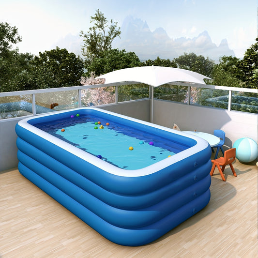 1 pack, Family-Sized Inflatable Swimming Pool - Blue and White, 120x67x24in, Thickened Single-Layer Bottom, Four-Ring Height, Perfect for Summer Fun and Relaxation Bee's to Find