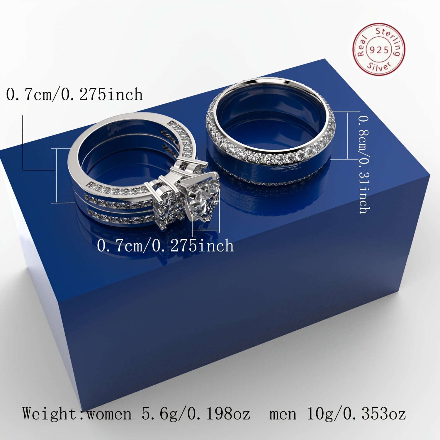 Wedding Ring Sets His And Hers Promise Ring Couples Bridal Sets Women 925 Sterling Silver Heart  Moissanite Man Brushed Finished Wedding Bands With high-quality Jewelry Box Bee's to Find