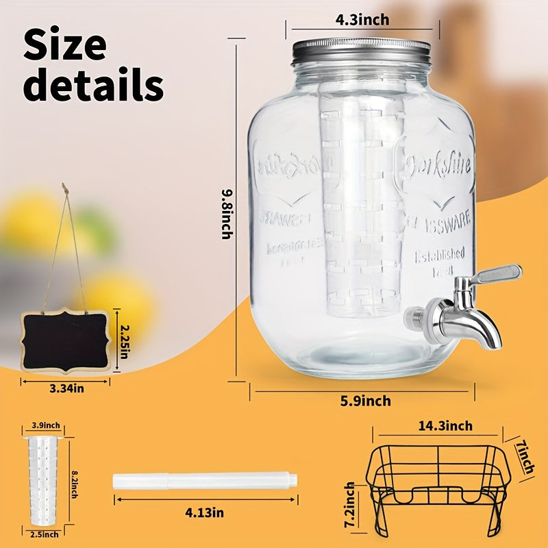 1 Gallon Glass Drink Dispensers For Parties 2PACK. Beverage Dispenser, Glass Drink Dispenser With Stand And Stainless Steel Spigot 100% Leakproof.Lemonade Dispenser With Ice Cylinder. - Bee's to Find