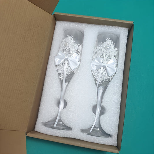 1 Pair, Wedding Champagne Glasses, Bride And Groom Champagne Flutes, Premium Wine Goblet, For Bar, Pub, Club, Restaurant, And Home Use, Drinkware, For Engagement, Anniversary Bee's to Find