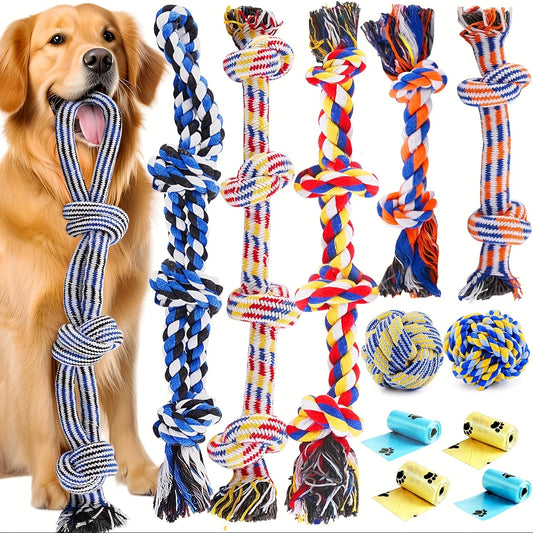 1pc Large Dog Chew Toy for Dominant Chewers, 12-Pack Tough Dog Chew Toys, Suitable for Large Dogs, Heavy Duty Tug of War Dog Toy, Indestructible Dog Rope Toy for Medium and Large Breeds, 100% Cotton Clean Teeth Bee's to Find