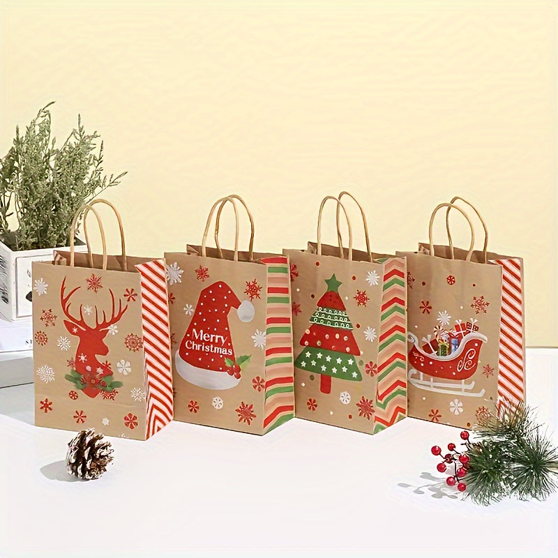 48pcs Christmas Tote Bag - Kraft Paper Gift Bag with Handle for Mom, Dad, Sister, Grandpa - Portable and Printed Holiday Gift Supplies Bee's to Find