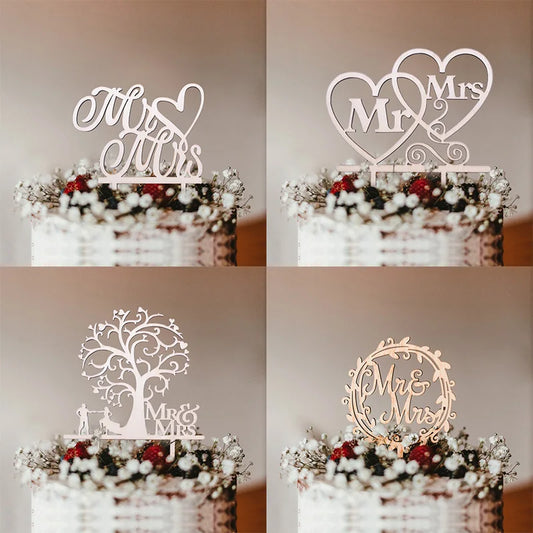 1Pc Hollow Wooden Letter Love Just Married Mr&Mrs Cake Topper Bride and Groom Wedding Cake Topper Engagement Gifts Cake Decor - Bee's to Find