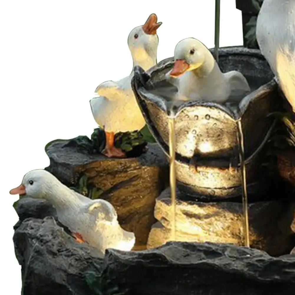 Water Fountain Animal Statue Cute Luminous Solar Powered Cascading Freestanding LED Squirrel Figurine Duck Decor for Garden - Bee's to Find