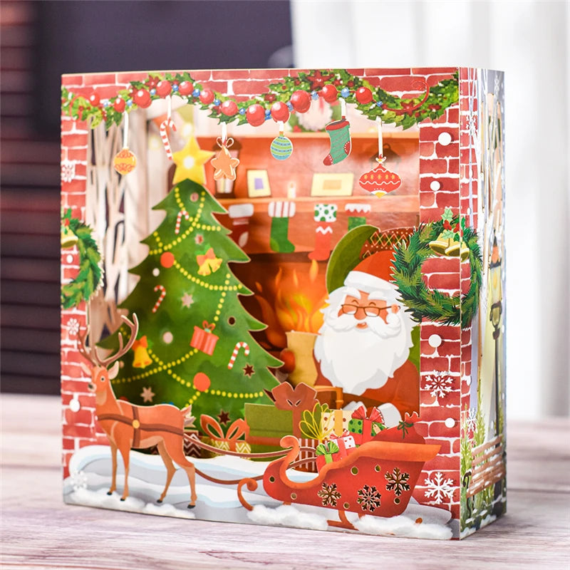 10 Pack Pop Up Christmas Card Santa Claus 3D Xmas Greeting Cards with Envelope Gift for New Year Winter Holiday Bee's to Find