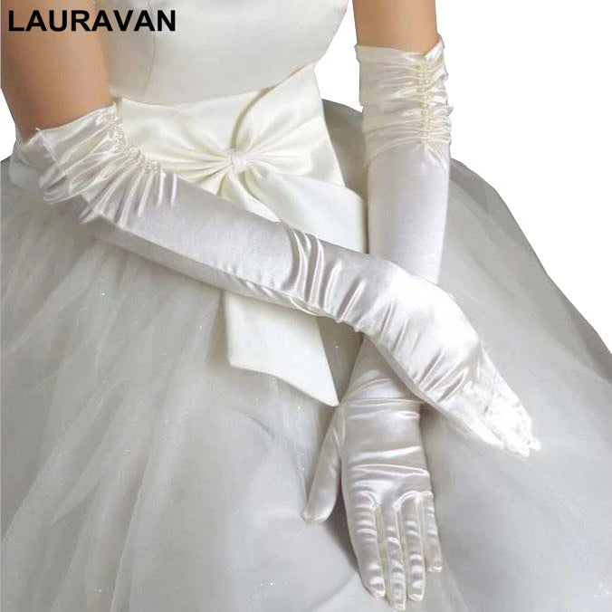 1 Pair Bride Bridal Wedding Gloves Red Black White Ivory Long Beaded Satin Elegant for Women Finger gants mariage luvas de noiva Bee's to Find