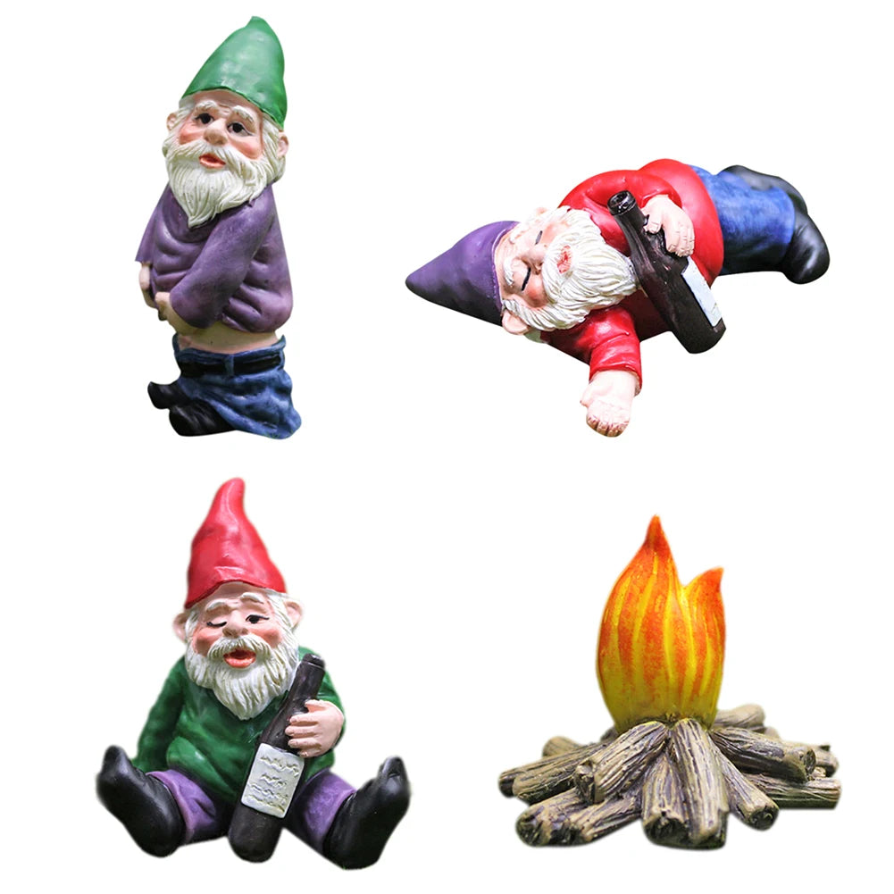 1pc Fairy Garden Drunk Gnomes Miniature Ornaments Set Mini Dwarf Bonfire Statues for Planter Flowerpot Decor Accessories - Bee's to Find