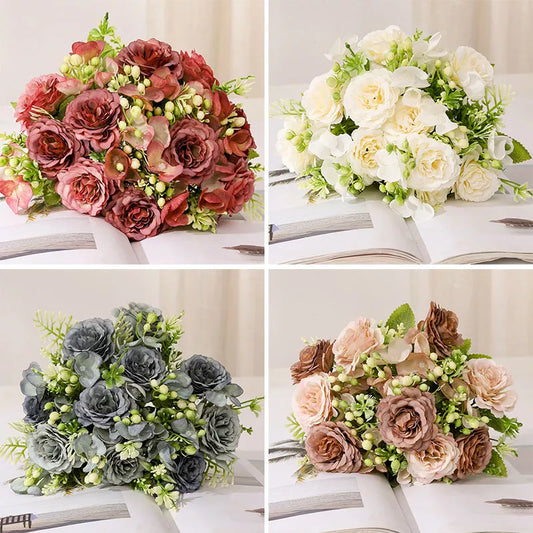 Vintage 1 bunch of new artificial silk flowers High quality autumn peony cuckoo Christmas wedding Family room decoration Photos - Bee's to Find