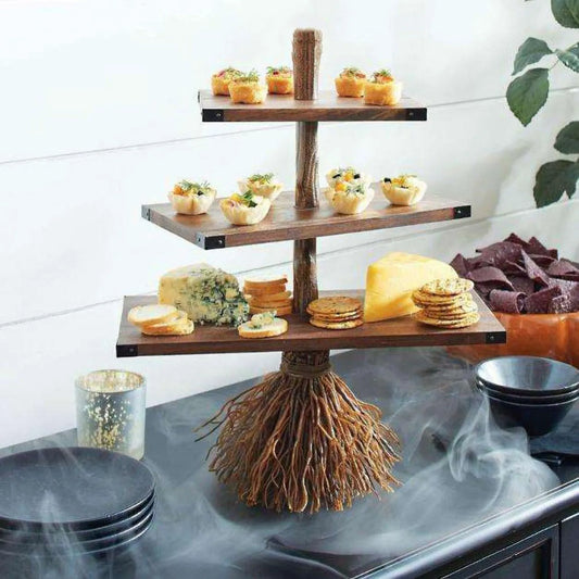Witch Broom Table Tree Root Decor Table Snack Tray Cake Dessert Fruit Table Stand Party Food Display Stand Halloween - Bee's to Find