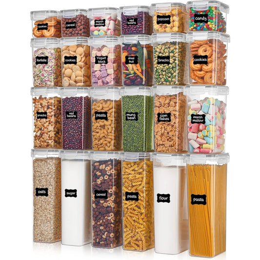 Vtopmart Airtight Food Storage Containers with Lids, 24 pcs Plastic Kitchen & Pantry Organization Canisters for Cereal, Dry Food - Bee's to Find