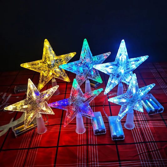15CM LED Transparent Five-pointed Star Merry Christmas Tree Toppers Cristmas Decorations for Home Xmas Ornaments Navidad 2023 Bee's to Find