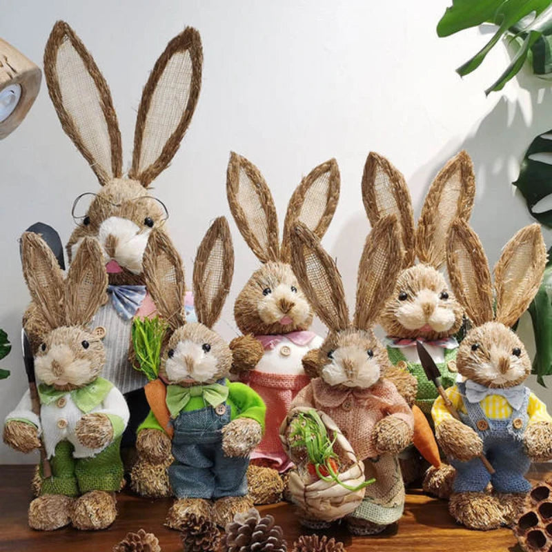1/2Pcs Easter Cute Straw Bunny Decorations Rustic Home Decoration Party Tabletop Decorations Craft Decorations - Bee's to Find
