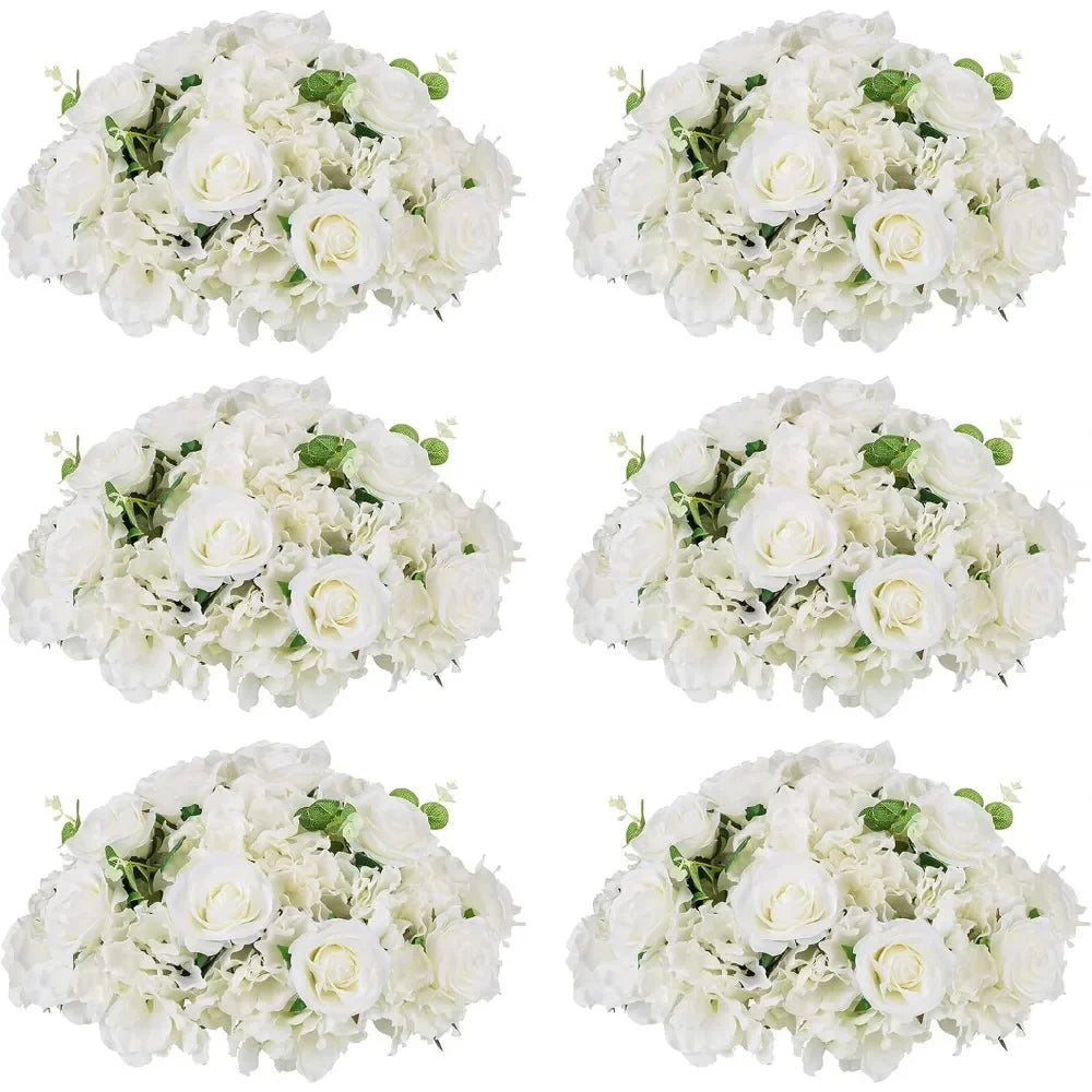 Wedding Fake Flowers Decoration Artificial Flower Room Decor Table Decoration 15.7" Large White Fake Flowers Rose Hydrangea Ball - Bee's to Find