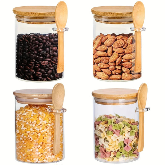 18oz Airtight Glass Jars With Lids And Spoons, Candy Jars With Lids, Clear Spice Jars, Small Food Storage Containers - Bee's to Find