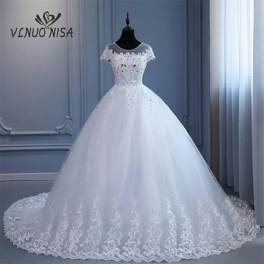 VLNUO NISA Pluse Size Wedding Dress with Sleeve 2024 New O Neck Brides Dress Floor or Train Princess Ball Gown Vestido De Novia Bee's to Find