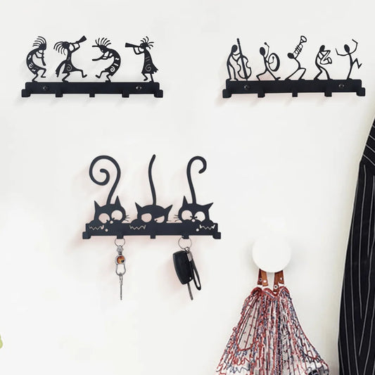 Vintage Black Metal Key Holder Cute Room Decor Wall Hanger For Hanging Coats Hats Towels Keys Wall Hook Coat Rack Holders Hooks - Bee's to Find