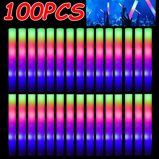 100pcs LED Glow Sticks Bulk Colorful RGB Glow Foam Stick for Christmas Birthday Wedding Glow in The Dark Party Supplies - Bee's to Find