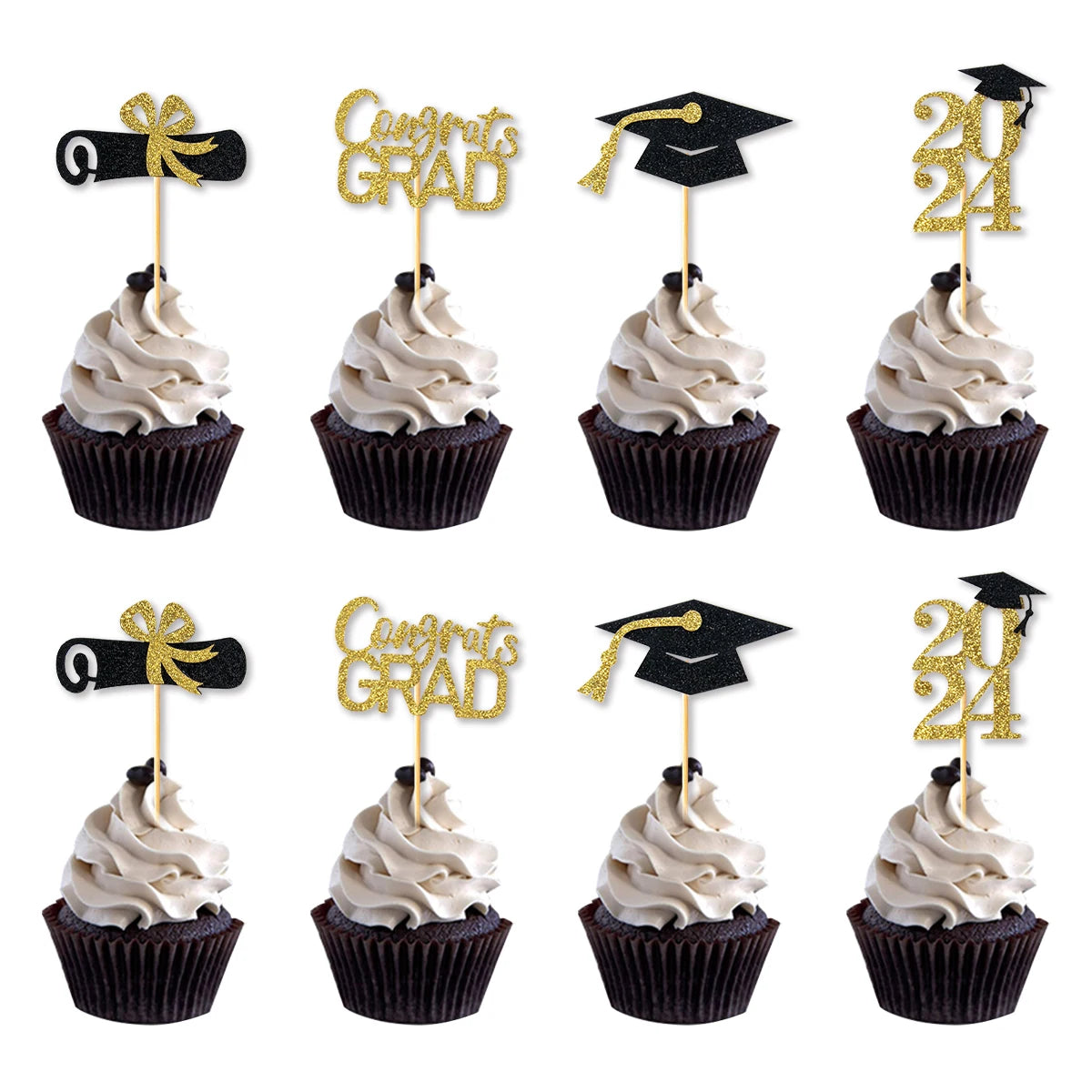 12Pcs 2024 Graduation Cupcake Toppers Glitter 2024 Graduation Cupcake Topper For 2024 Graduation Party Cake Decorations Supplies - Bee's to Find