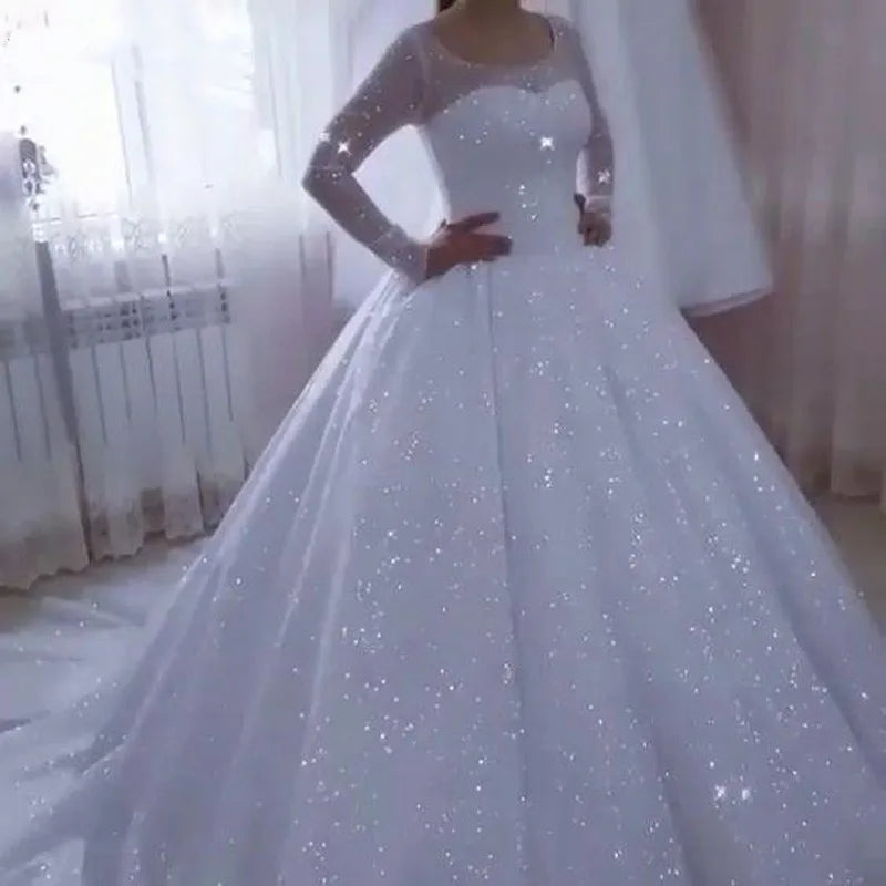 Vestido De Noiva Sparkle Wedding Dresses Ball Gown Long Sleeves Plus Size Princess Bridal Gowns For Women Robe De Mariee 2023 Bee's to Find