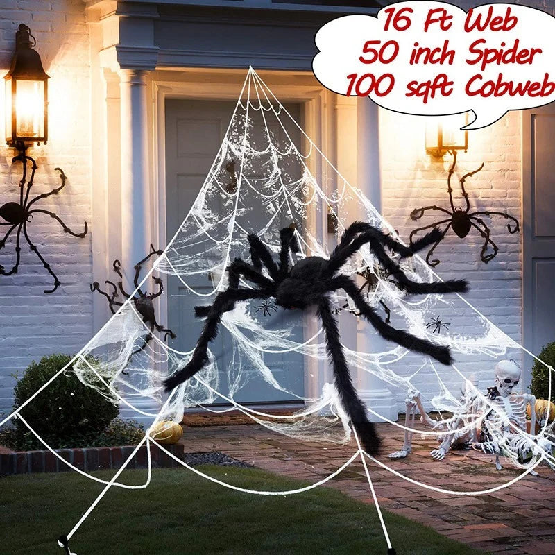 150/200cm Black Scary Giant Spider Huge Spider Web Halloween Decoration Props Haunted House Holiday Outdoor Giant Decoration - Bee's to Find