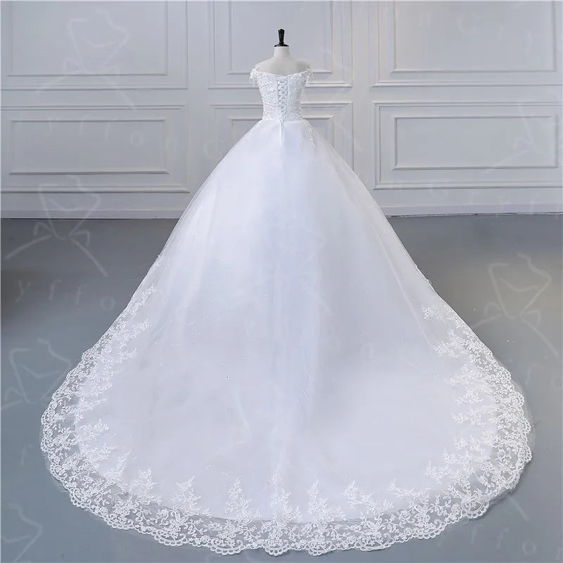 Vestido De Noiva Simple Light Wedding Dress Elegant Lace Boat Neck Luxury Ball Gown Real Photo Robe De Mariee Plus Size Bee's to Find