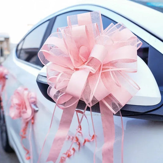 White Wedding Car Ribbon Pull Bows Knot Gift Wrap Wedding Car Decor Birthday Party Supplies Pew Chairs DIY Home Decoration - Bee's to Find