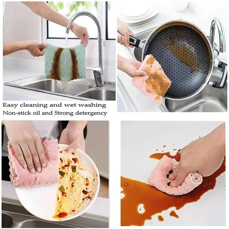 1/5/10pcs Microfiber Towel Absorbent Kitchen Cleaning Cloth Non-stick Oil Dish Towel Rags Napkins Tableware Household Cleaning - Bee's to Find