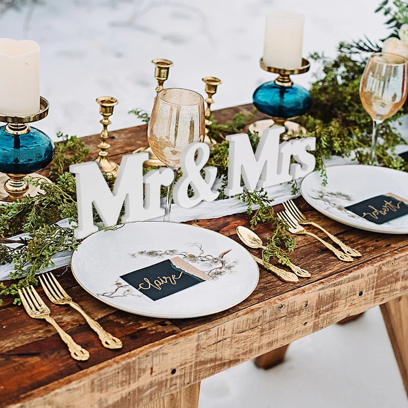 Wedding Centerpieces Decorations 1 Set Wooden White Mr Mrs Letter Ornament for Wedding Party Welcome Sign Decor - Bee's to Find