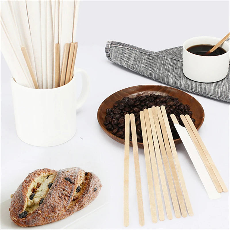 100pcs Single Packaged Coffee Wood Coffee Stirrer Disposable Wood Stirring Rod 14cm/19cm Coffee Stick Tea Stick - Bee's to Find