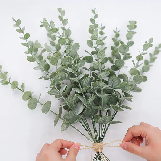 10/20PCS Eucalyptus Artificial Leaves Branches Fake Plants for DIY Christmas Wreath Wedding New Year Party Table Home Decoration - Bee's to Find
