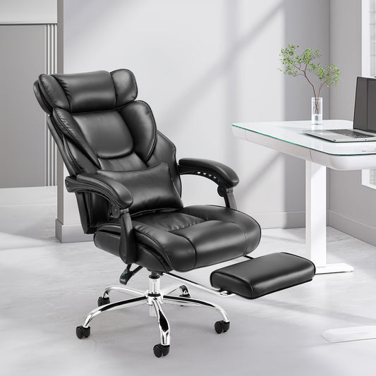 1pc Office Chair, High Back Computer Desk Chair With Footrest, Removable Lumbar Pillow, 90-135° Recline, Thick Bonded Leather, Metal-Foam Construction, Comfort For Home Office, Supports Up To 300lbs Bee's to Find