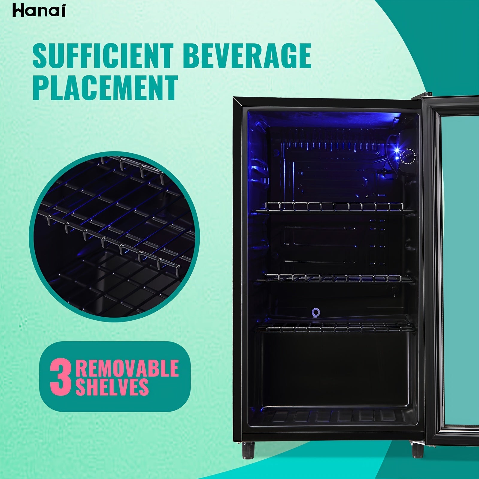 WANAI Beverage Refrigerator 125 Can Mini Fridge Cooler Black Mini Beer Fridge Glass Door for Wine Soda Juice Small Drink Cooler Machine Clear Front Removable for Home Office Bar Freestanding Bee's to Find