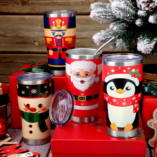 4 Pcs Christmas Tumblers 20oz Christmas Travel Coffee Mug with Lid and Straws Xmas Stainless Steel Tumblers Santa Snowman Drinking Mug Holiday Swig Cups Gifts for Christmas New Year Women Men Bee's to Find
