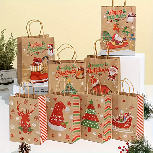 48pcs Christmas Tote Bag - Kraft Paper Gift Bag with Handle for Mom, Dad, Sister, Grandpa - Portable and Printed Holiday Gift Supplies Bee's to Find