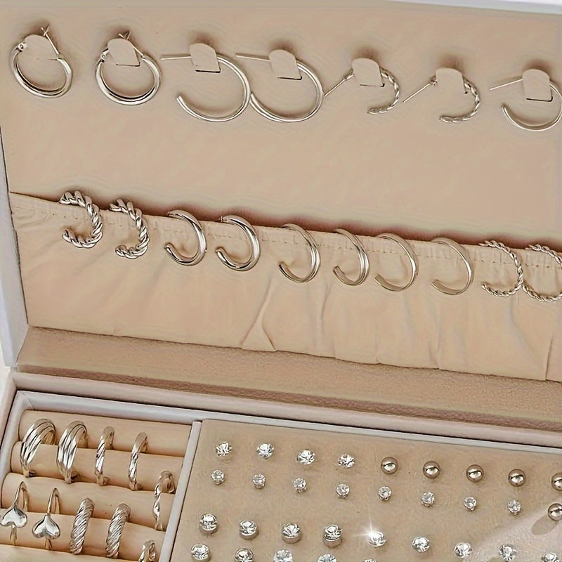 102pc Earring Set Minimalist Geometric Style, Studs And Hoops, Versatile Fashion Ear Accessories For Holidays, Dates, And Everyday Wear (Box Not Included) Bee's to Find