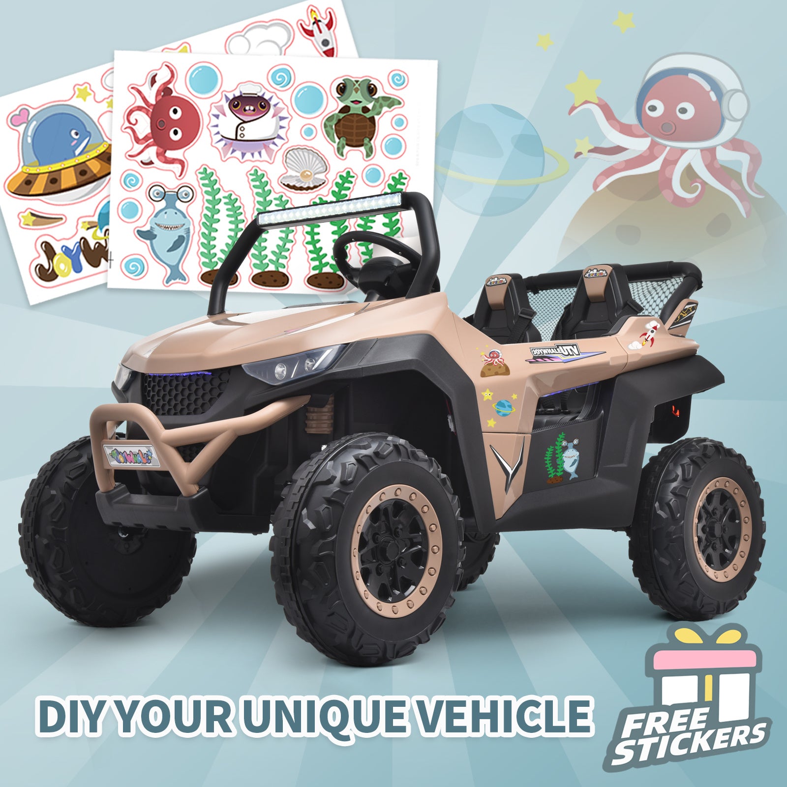12V 2 Seater Kids Ride on UTV Battery Powered Car Electric Vehicle for Kids, with 7AH Big Battery, 2.4G Remote Control, Metal Suspension, Bright Headlights, Music Bee's to Find